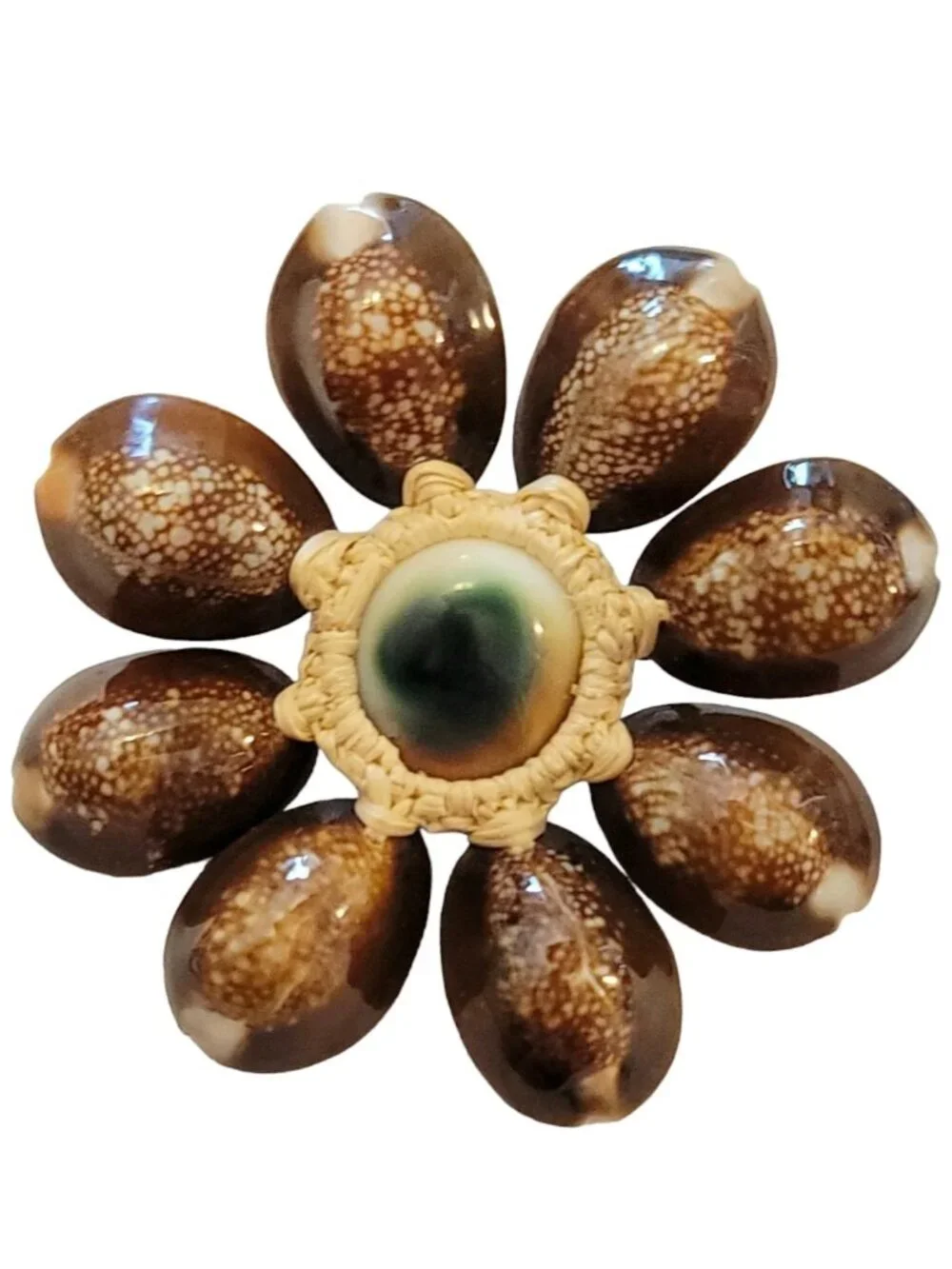 Operculum Shell Rattan Flower Pin Brooch K197
